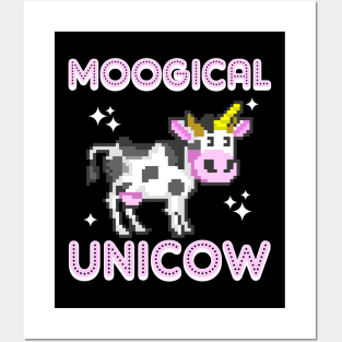 8-Bit Moogical Unicow Cute Magical Unicorn Cow Posters and Art